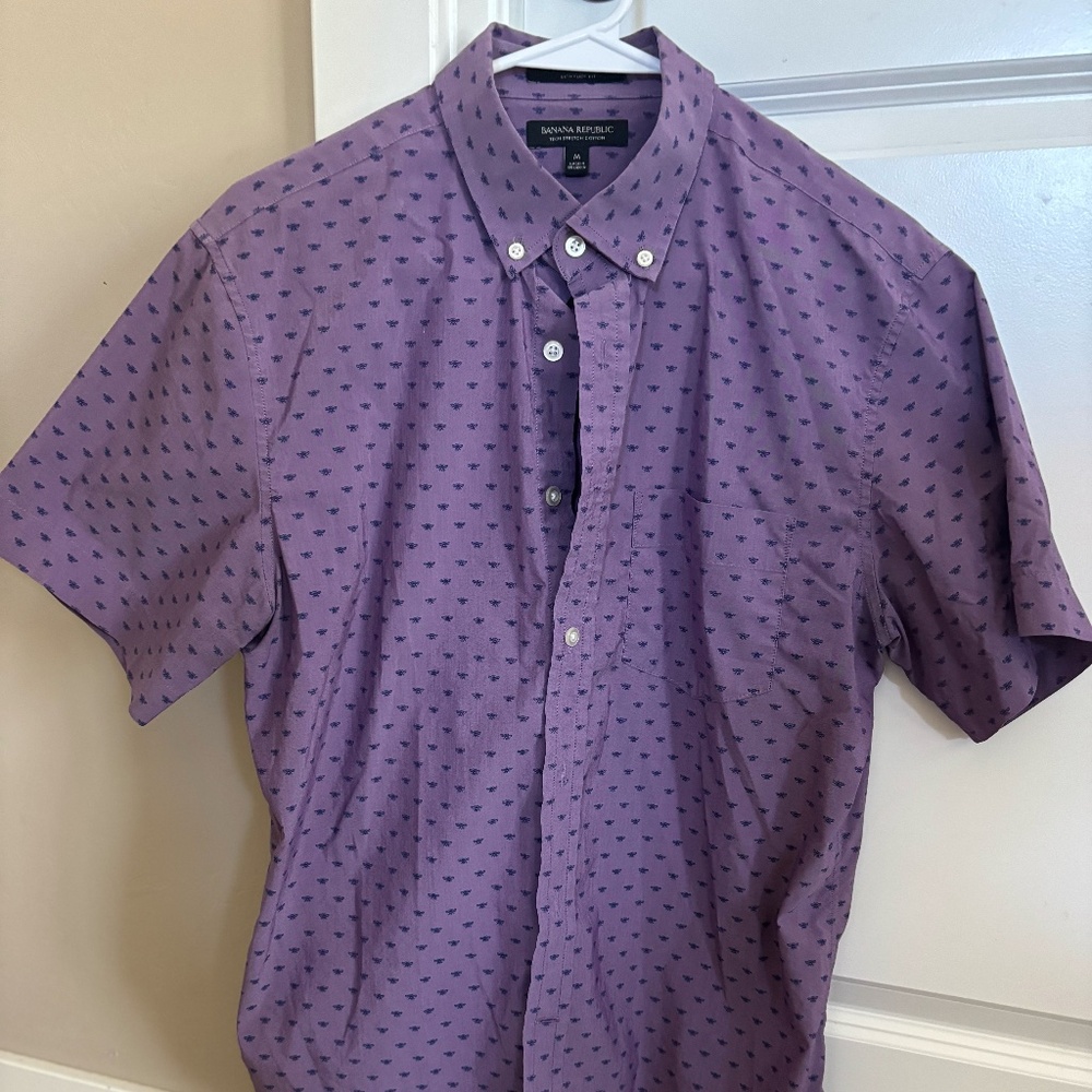 BANANA REPUBLIC SLIM TECH-STRETCH COTTON SHORT SLEEVE SHIRT